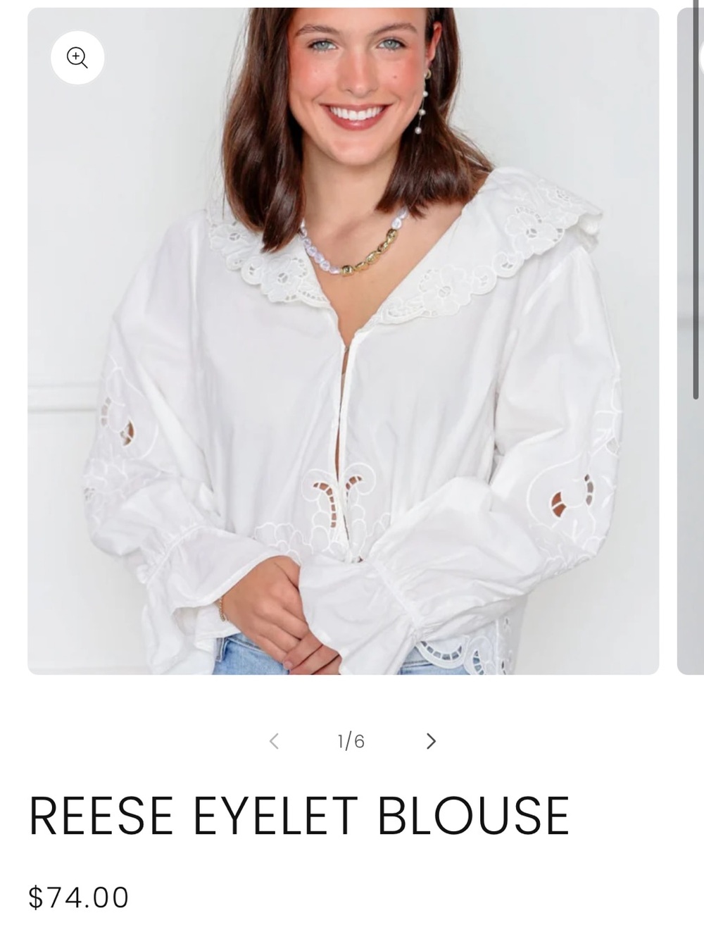 Reese Eyelet Blouse - White Cotton Scalloped Collar